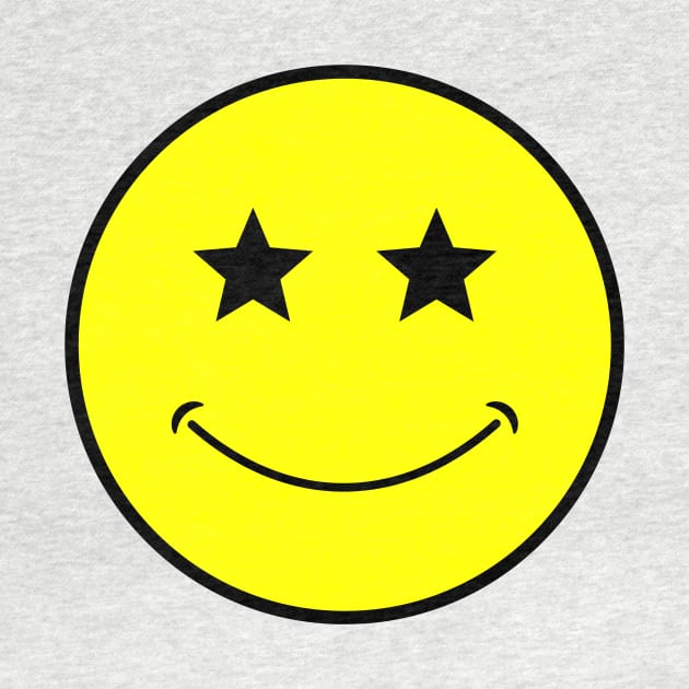 neon bright yellow classic star eyes Smiley Face Black Outline by opptop